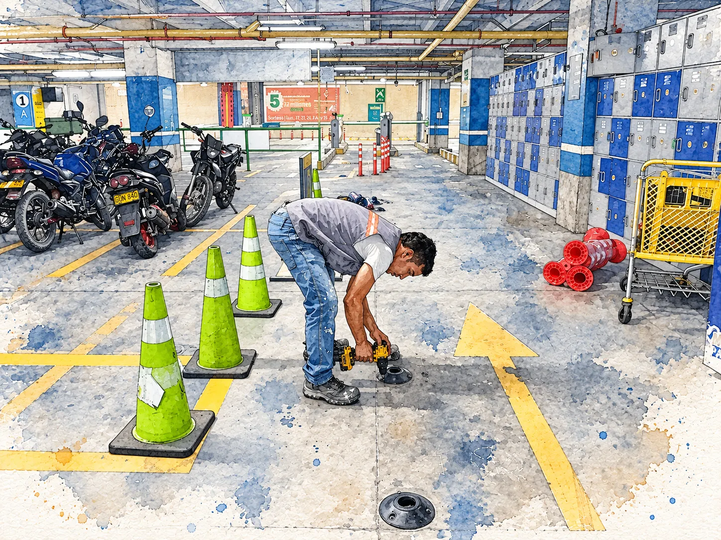 Acuarela del proyecto suministro e instalación de hitos viales en instalaciones comerciales
